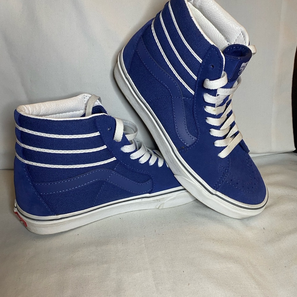 Vans Blue and White High-Top Sneakers with Suede Finish